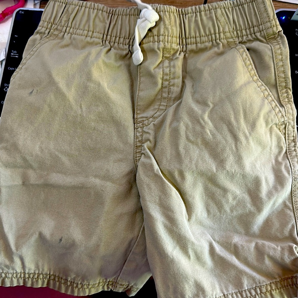 Caters Simple Joy 4T boys tan shorts with white drawstring and pockets